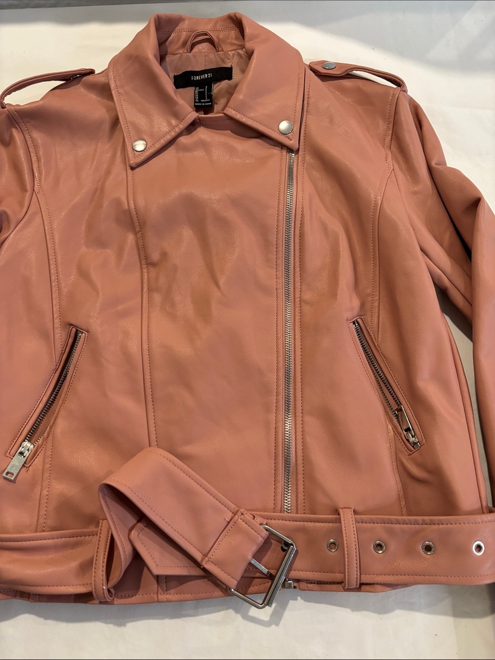 Forever 21 Dusty Rose Faux Leather Moto Jacket